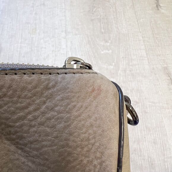 Rebecca Minkoff Avery Gray Tan Leather Suede Zip Crossbody Shoulder Bag Clutch - Picture 12 of 12